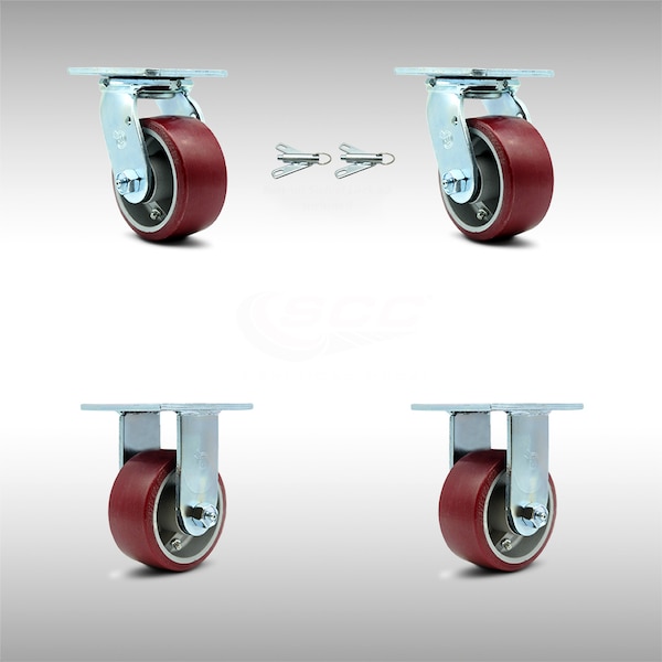 4 Inch SS Poly on Aluminum Caster Set with Ball Bearings 2 Swivel Lock 2 Rigid